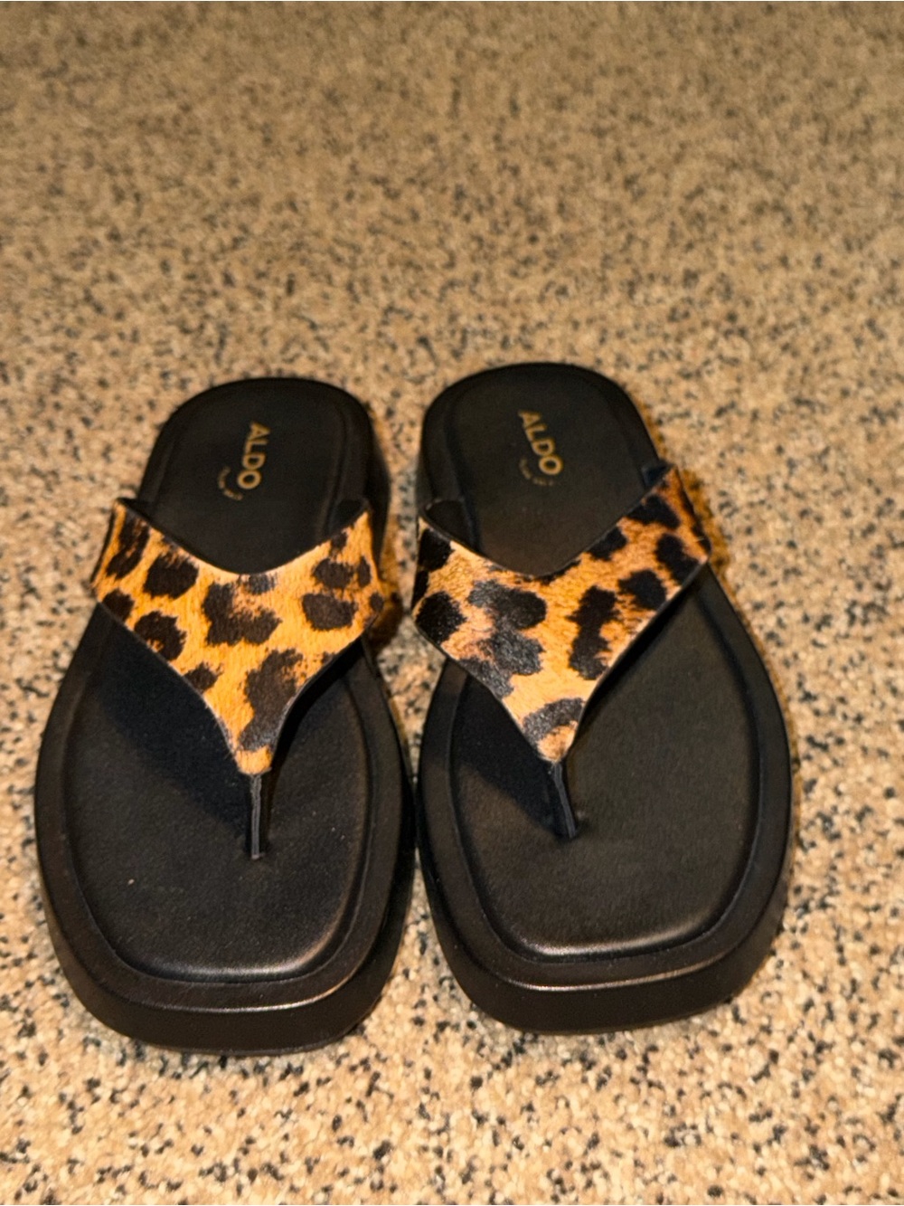 ALDO Leopard Thong Sandals in Brown and Black